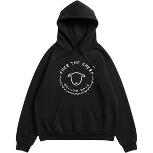 Free The Sheep Mellow Days Black Sherpa Lined Graphic Hoodie 2XL Heavy Cotton